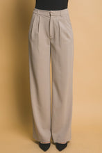 Beige Pinstripe Wide Leg Pants