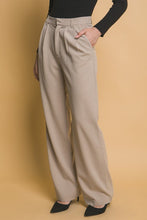 Beige Pinstripe Wide Leg Pants