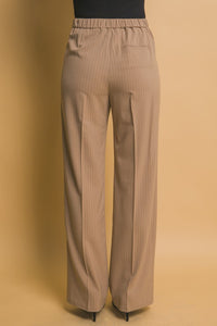 Khaki Formal Striped Straight-Leg Pants
