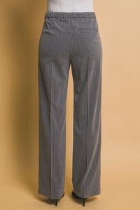 Grey Formal Striped Straight-Leg Pants