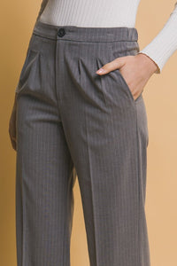 Grey Formal Striped Straight-Leg Pants