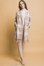 Beige Fringed Plaid Coat