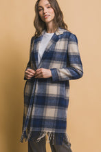 Navy Fringed Plaid Coat