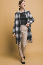 Black Fringed Plaid Coat