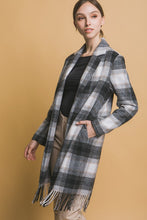 Black Fringed Plaid Coat