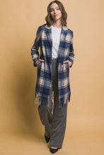 Navy Fringed Plaid Coat