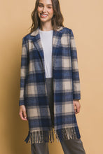 Navy Fringed Plaid Coat