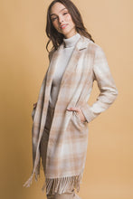 Beige Fringed Plaid Coat