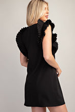 Black Pleated Shoulder Mini Dress