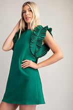 Hunter Green Pleated Shoulder Mini Dress
