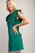 Hunter Green Pleated Shoulder Mini Dress
