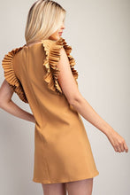 Camel Pleated Shoulder Mini Dress