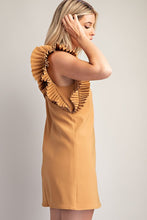 Camel Pleated Shoulder Mini Dress