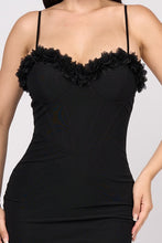 Black Romantic Texture Flower Trim Sweetheart Mini Dress