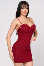 Ruby Romantic Texture Flower Trim Sweetheart Mini Dress