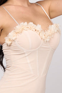 Butter Romantic Texture Flower Trim Sweetheart Mini Dress