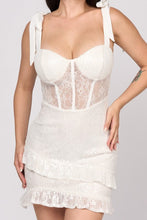 Off White Luxe Sequins Lace Sweetheart Bow Tie Mini Dress