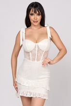 Off White Luxe Sequins Lace Sweetheart Bow Tie Mini Dress