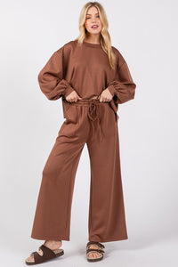 Mocha Scuba Top And Pants Sets