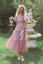 Dusty Rose Floral Print And Mesh Puff Sleeve Maxi Dress