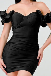 Black Sexy Sweetheart Off Shoulder Ruffled Mini Dress