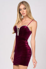 Sangria Luxe Velvet Rhinestone Trim Sweetheart Mini Dress