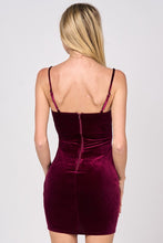 Sangria Luxe Velvet Rhinestone Trim Sweetheart Mini Dress