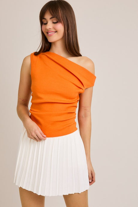 Orange Asymmetrical Neck Sweater Top