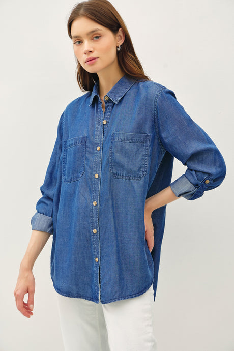 Dk Wash Denim Tencel Button Up Oversized Shirt