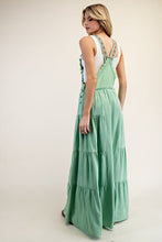 Pastel Green Lace Trim Tiered Sleeveless Jumpsuit