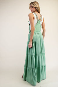 Pastel Green Lace Trim Tiered Sleeveless Jumpsuit