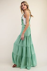 Pastel Green Lace Trim Tiered Sleeveless Jumpsuit