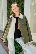 Olive Cozy Corduroy Oversized Jacket With Sherpa Detail