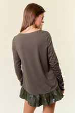 Army PU Ruffled Babydoll Long Sleeve Top