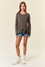 Army PU Ruffled Babydoll Long Sleeve Top