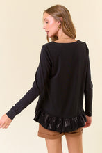 Black PU Ruffled Babydoll Long Sleeve Top