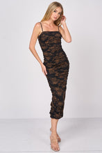 Gold Floral Print Shinny Mesh Ruched Slitted Midi Dress
