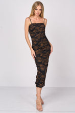 Gold Floral Print Shinny Mesh Ruched Slitted Midi Dress