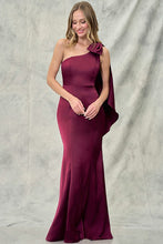 Wine One Shoulder Bow Detail Satin Maxi Dress