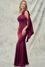 Wine One Shoulder Bow Detail Satin Maxi Dress