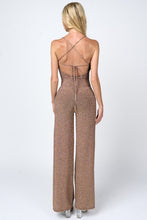 Gold Metallic Lurex Glitter Drawtring Widelegs Jumpsuit