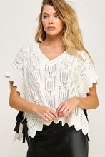 White/Black Crocheted Knit Top With Bow Detail