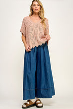 Apricot/Ecru Crocheted Knit Top With Bow Detail