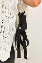 White/Black Crocheted Knit Top With Bow Detail
