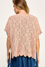 Apricot/Ecru Crocheted Knit Top With Bow Detail