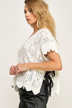 White/Black Crocheted Knit Top With Bow Detail