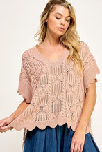 Apricot/Ecru Crocheted Knit Top With Bow Detail