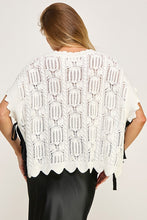 White/Black Crocheted Knit Top With Bow Detail