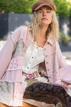 Pastel Mauve Oversize Balloon Sleeve Mix Fabrication Jacket