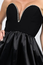 Black Luxe Rhinestones Trim Sweetheart Bubble Mini Dress